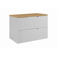 BADEZIMMERSCHRANK hängend 80 mit Schubladen, Korpus in Weiß + Platte in Eiche Craft, mit Griffen, 80 x 46 x 58,6 cm - Weiß, Holzwerkstoff (80/58.6/46cm) - 3XE LIVING