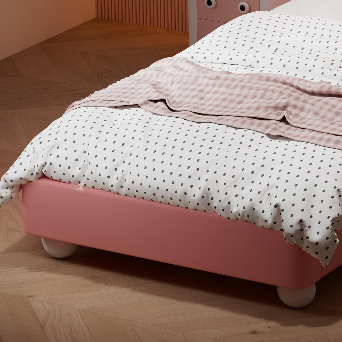 POLSTERBETT Hasenform 90/200 cm, Pink mit LED und Antikollisions-Schwammkante - Rosa, Kunststoff (90/200cm) - MIVRAY