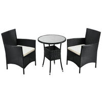 BALKON-SET Bayamo Polyrattan schwarz/beige (3-tlg.) - Schwarz, Kunststoff - Juskys