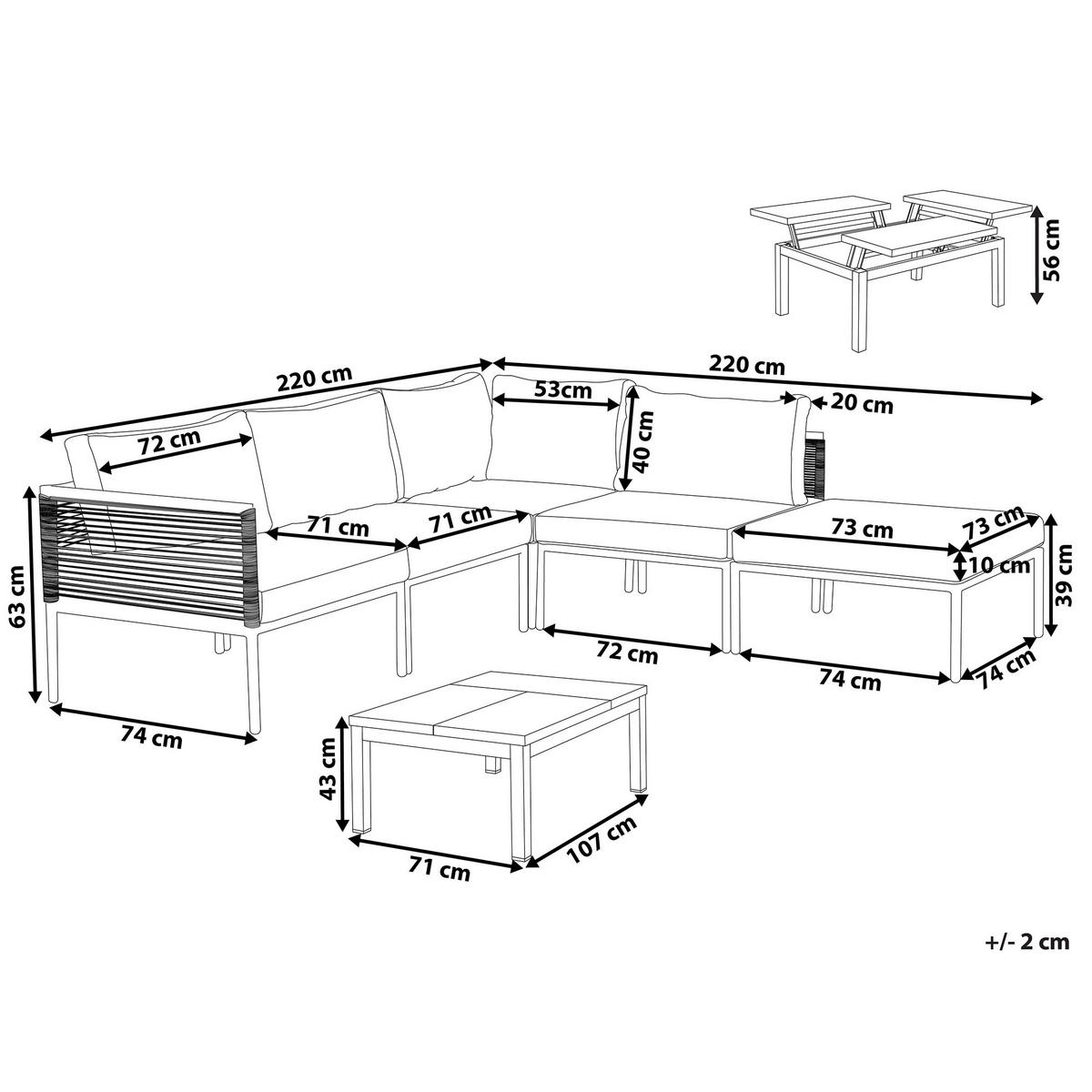LOUNGE-SET 6-Sitzer grau Forano - Grau, Metall - Beliani