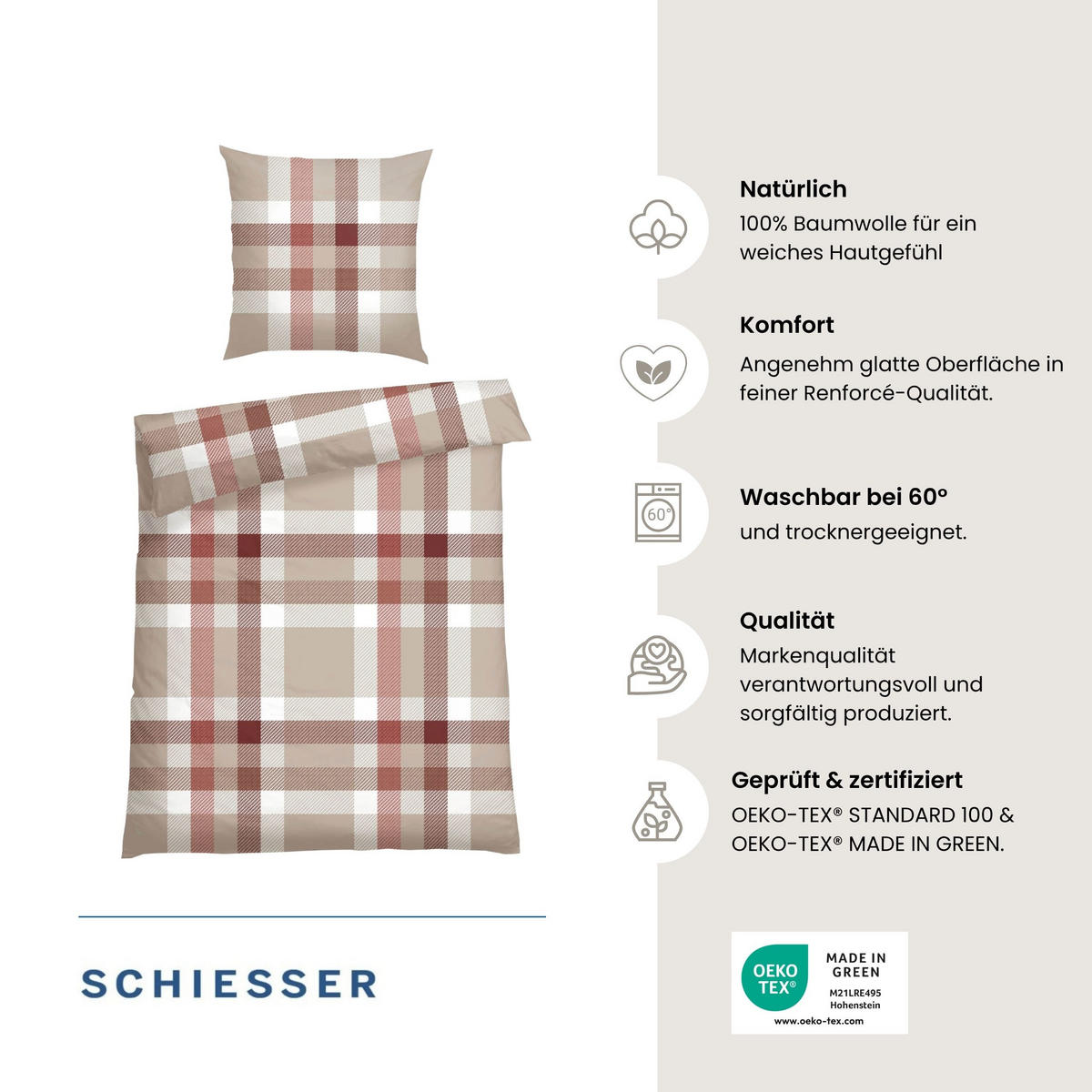 BETTWÄSCHESET Kris - Renforcé - 2-teilig - 135 x 200 cm - Beige-Rot - Rot, Textil (135/200cm) - SCHIESSER