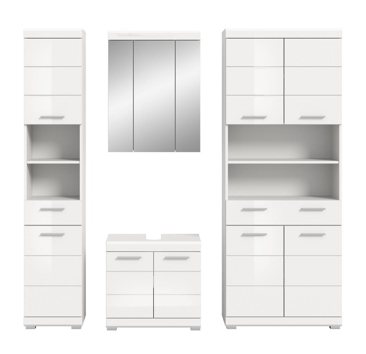 BADKOMBINATION 4tlg. Scout Bad in weiß Nachbildung und weiß hochglanz B/H/T: 186x191x34 cm - Weiß, Holz (186/191/34cm)