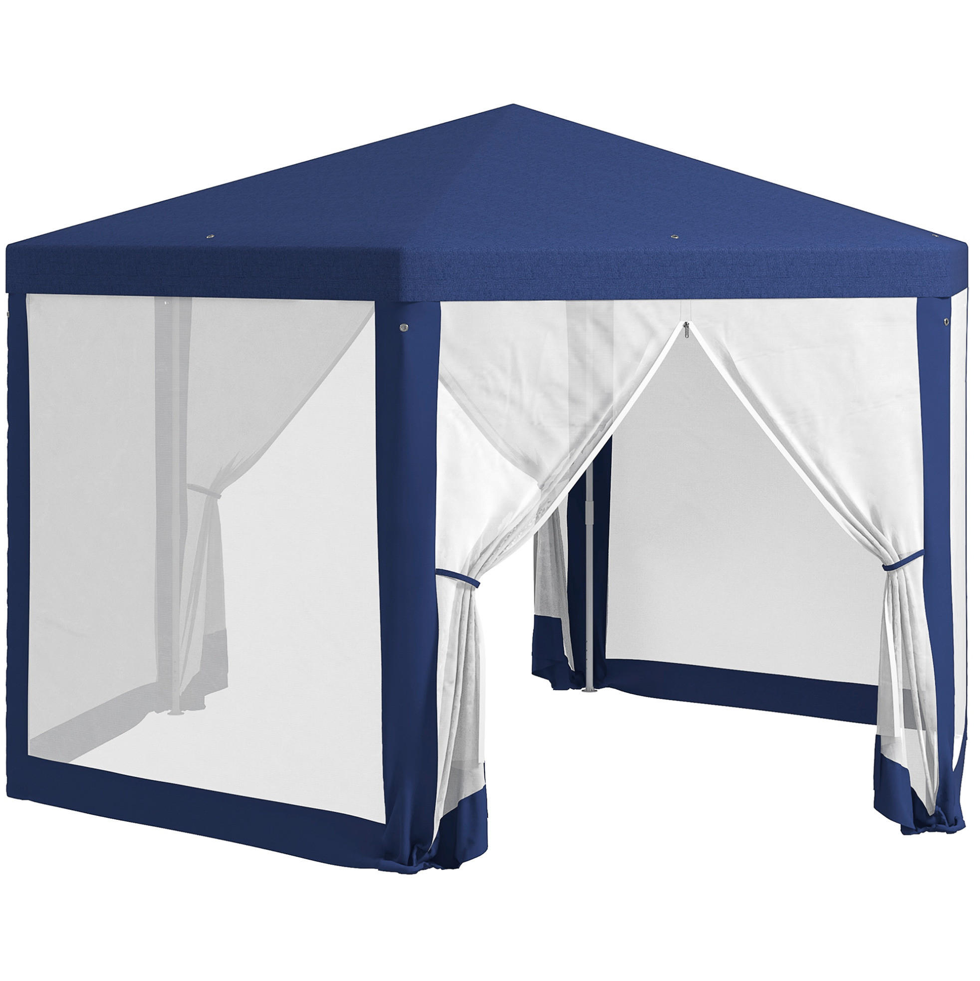 GARTENPAVILLON 394/341,2/250 cm mit wasserabweisendem Polyesterdach und Netzvorhängen, Blau - Blau, Textil (341.2/250/394cm) - Redom