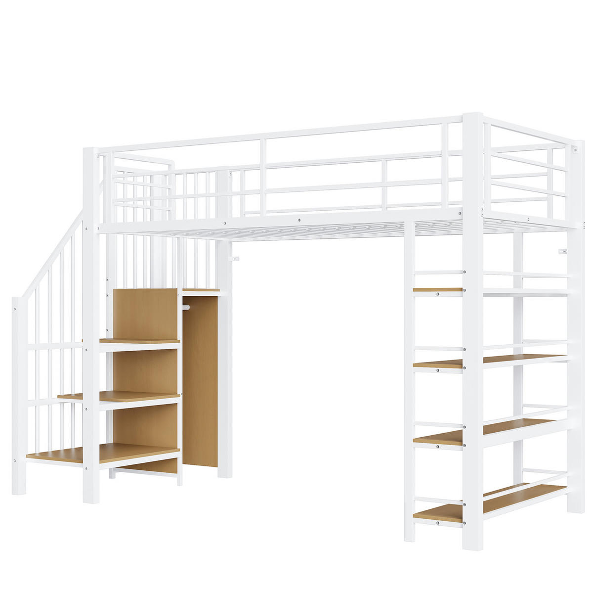 HOCHBETT 90/200 cm mit Rausfallschutz und Stauraum, Metall/MDF, Weiß/Schwarz - Weiß, Metall (90/200cm) - BEAOK
