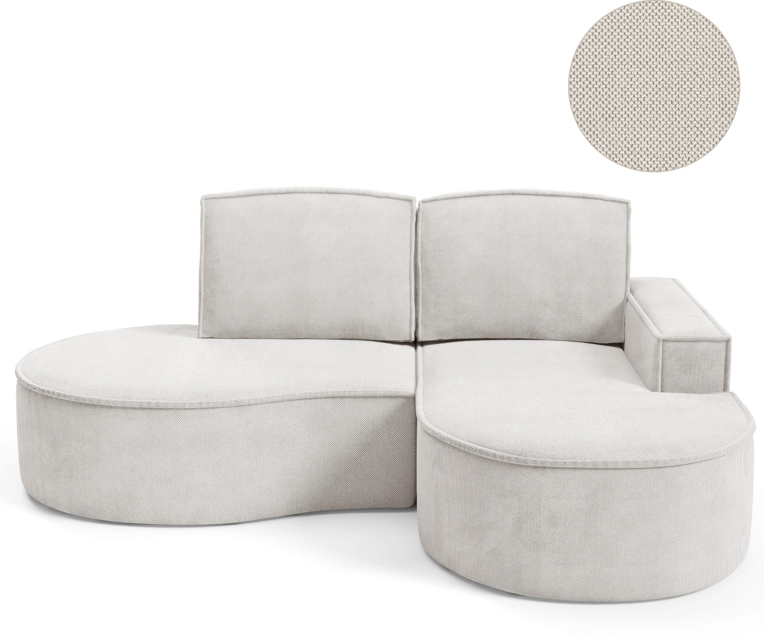 ECKSOFA MOLLY – Halbkreisförmig, Curio‑Bouclé, Lose Kissen, 210x157x88 cm, Rechts, Weiß - Creme, Holz/Textil (210/157cm) - DomoHome