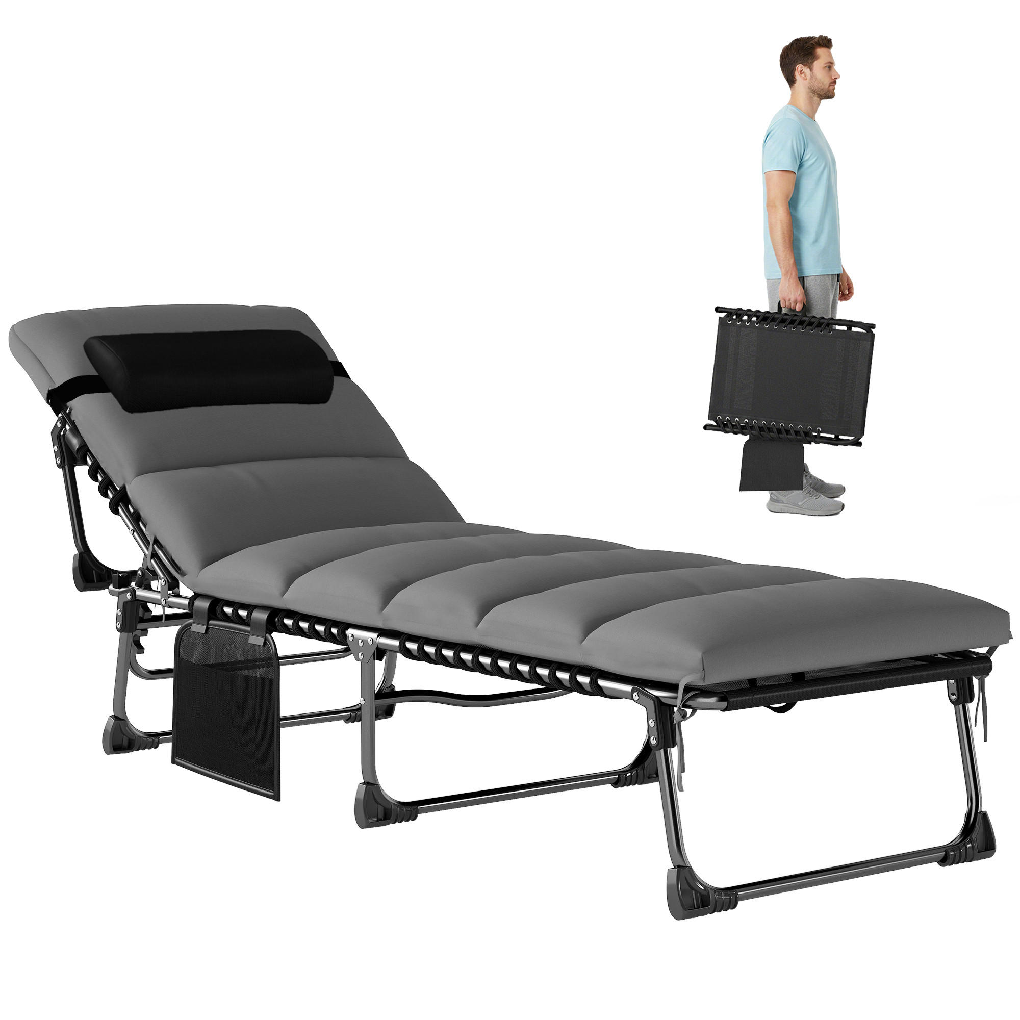 SONNENLIEGE DE-15702 5 Positionen mit dickem Kissen Dunkelgrau - Dunkelgrau, Metall (57/38/200cm) - ComfortXL