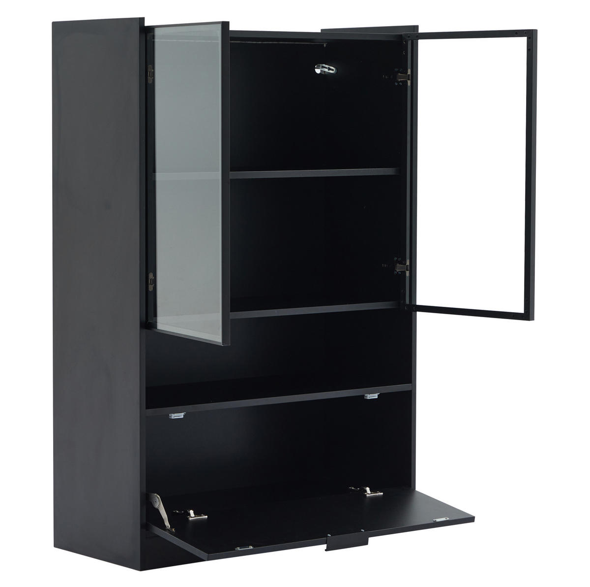 VITRÍNA 120/80/35 cm čierna z drevotriesky so sklenenými dvierkami a LED osvetlením - čierna, kompozitné drevo (80/120/35cm) - BEAOK