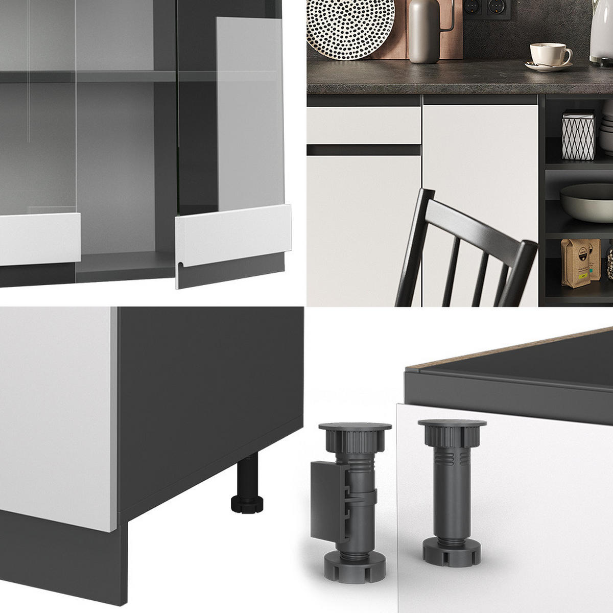 KÜCHENZEILE R-Line Weiß/Anthrazit 240 cm, AP Marmor - Anthrazit/Weiß, Holzwerkstoff (240/81.6/60cm) - Vicco