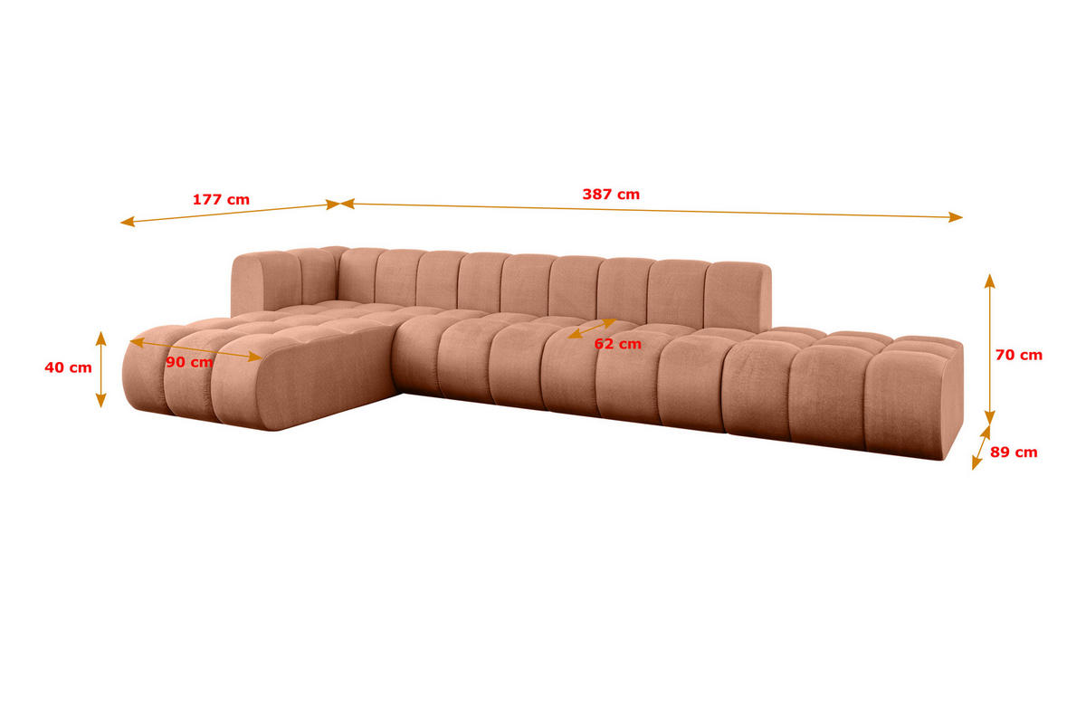 ECKSOFA modulares Sofa Zuvon-L2 - 387x177x70 cm Apricot - Koralle, Holzwerkstoff/Textil (387/177cm) - ALTDECOR