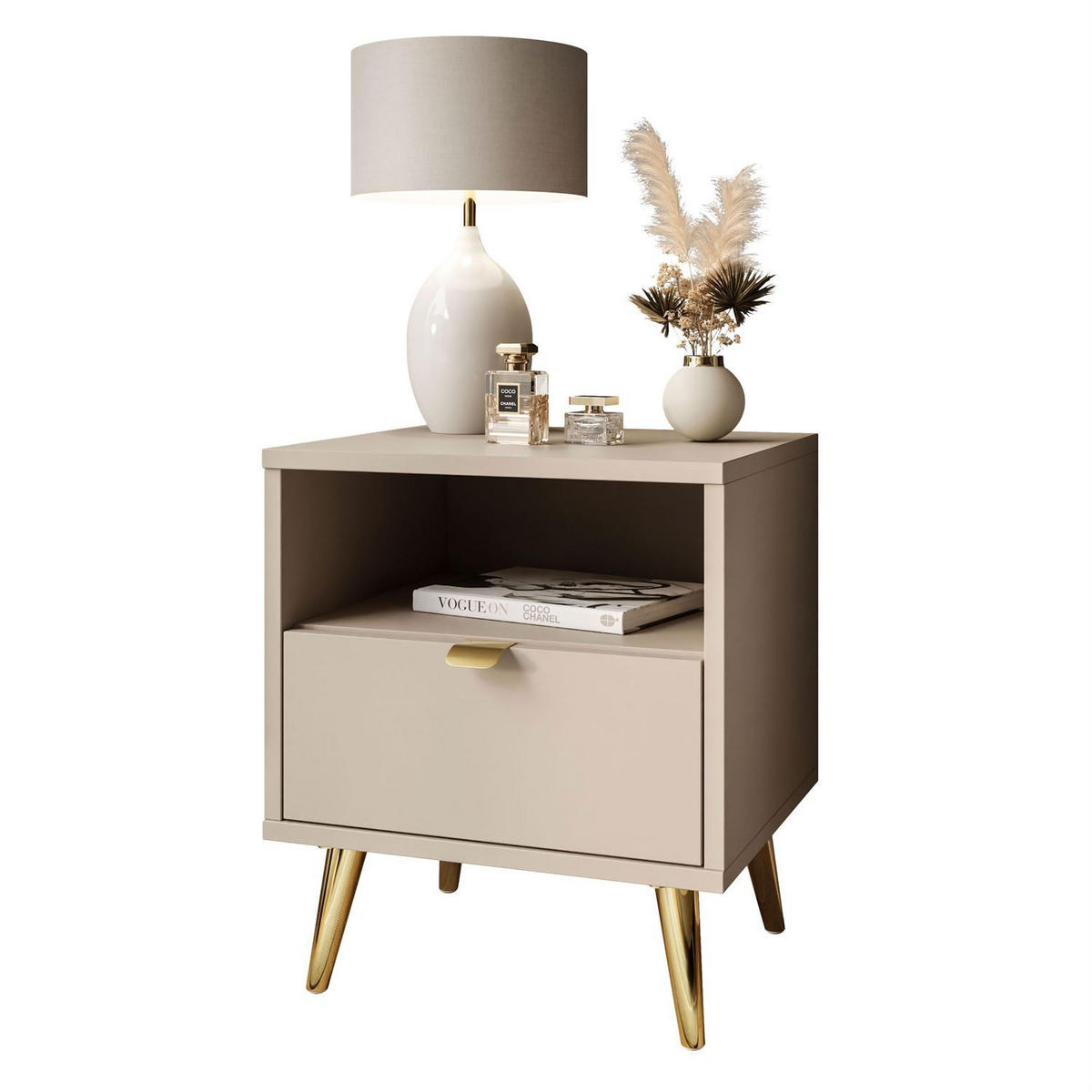 NACHTTISCH ALDO mit LED-Beleuchtung Kaschmir - Kaschmir, Holzwerkstoff (38/46/33cm) - Lookway