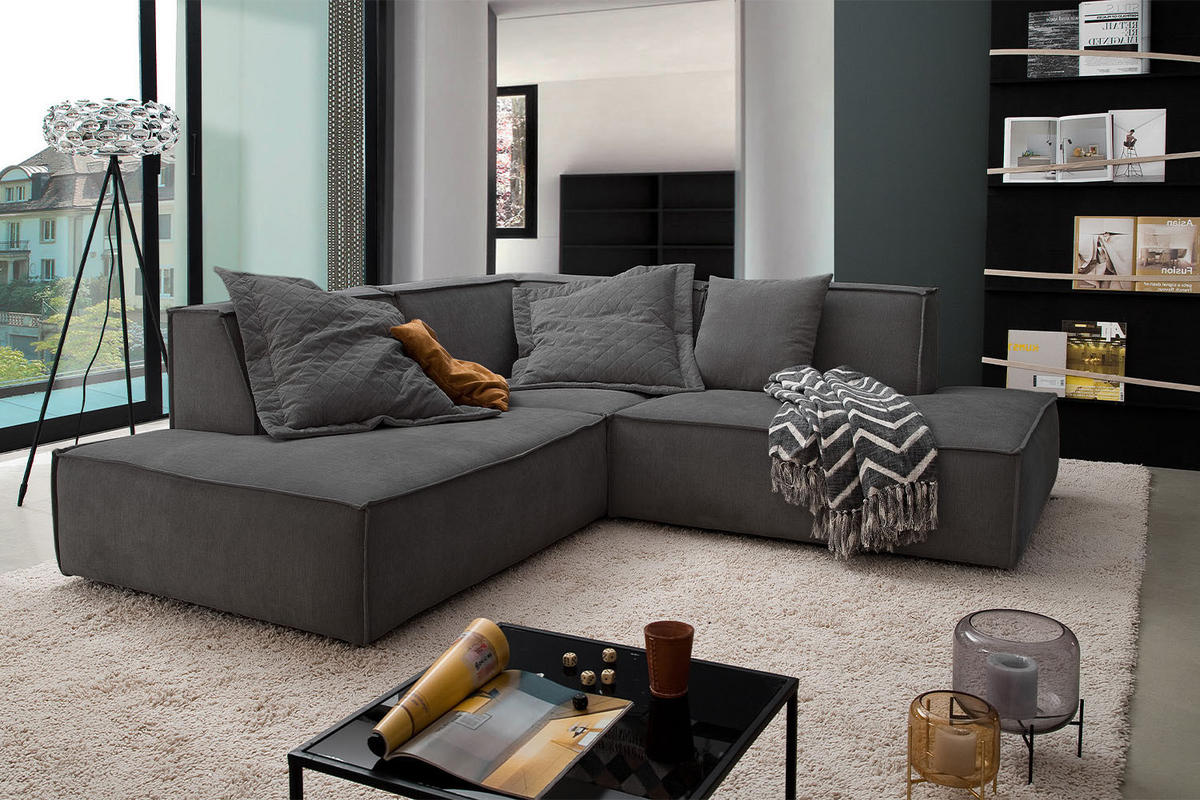 ECKSOFA SAMU Anthrazit Webstoff - Anthrazit/Schwarz, Textil (226/224cm) - KAWOLA