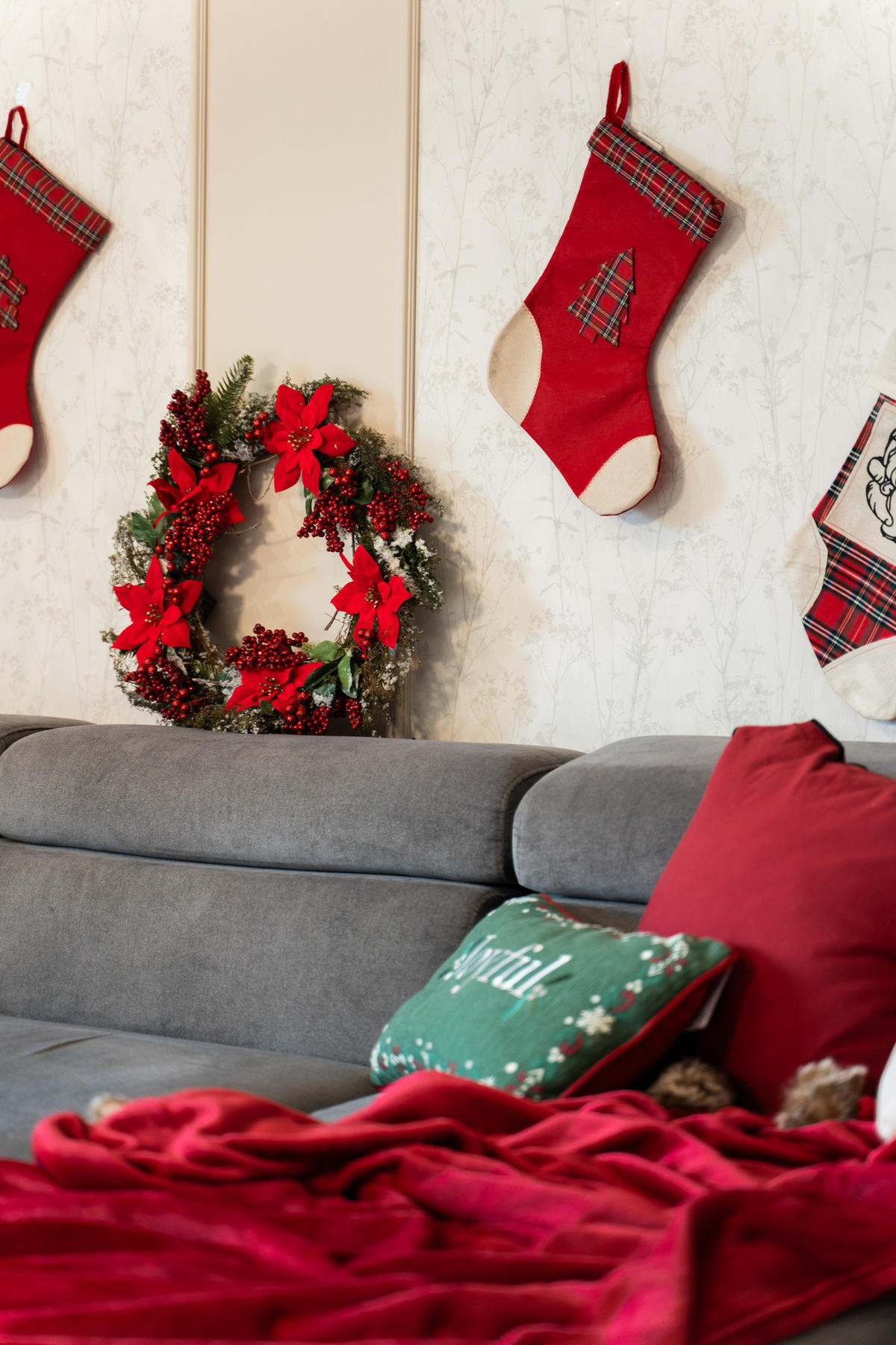 WEIHNACHTSKRANZ mit Weihnachtssternen 50/8/50 cm - Rot, Kunststoff (8/50/50cm) - Atmosphera Createur d´interieur