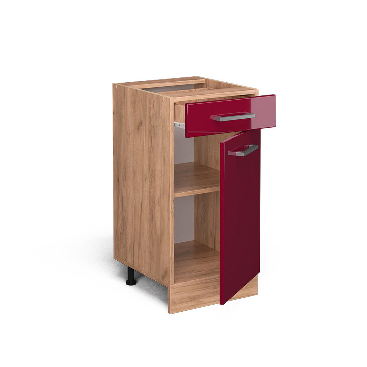 KÜCHENUNTERSCHRANK R-Line Bordeaux Hochglanz 40 cm AP Marmor - Bordeaux/Eiche Wotan, Holzwerkstoff (40/81.6/60cm) - Vicco