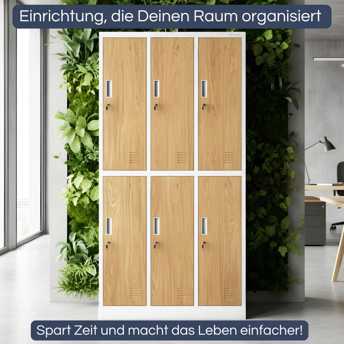 UMKLEIDESCHRANK Spind TOKIO 6 Abteile 185x90x45cm Weiß-Goldene Eiche - Weiß, Metall (90/185/45cm) - DELUKE