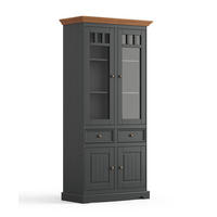 VITRINE Belluno Elegante Kiefer gebeizt, Eichefarben / basaltgrau (RAL7012) lackiert 89 / 44 / 190cm - Grau/Kieferfarben, Holz/Holzwerkstoff (89/190/44cm) - Feldmann-Wohnen
