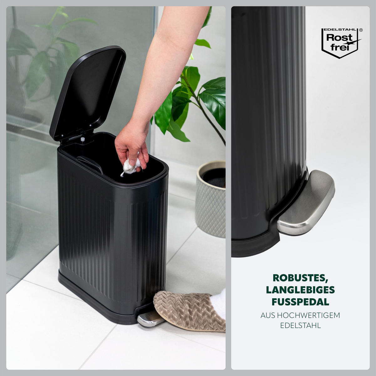 ABFALLEIMER 10 Liter, schwarz - Schwarz, Metall (17/39.5/33cm) - eluno