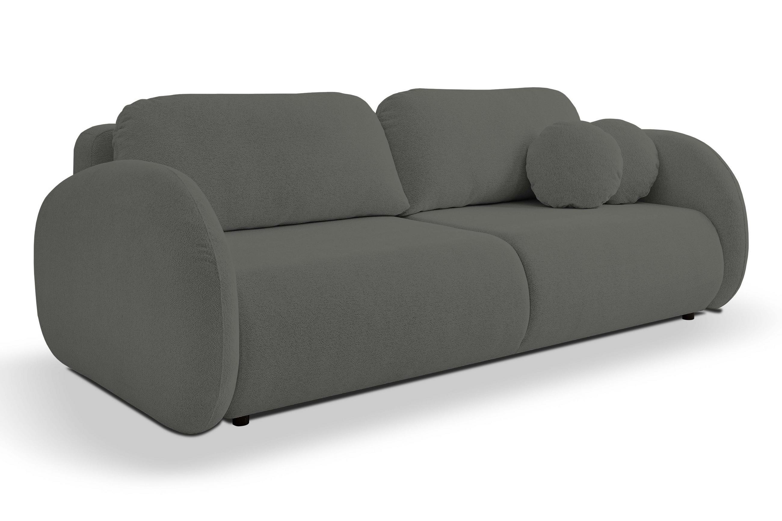 SOFA LOOP Schlaffunktion & Bettkasten PUR-Schaum Schwarze Kunststofffüße skandinavischer Stil lose Rückenkissen freistehend 234x112x86 cm Graphite - Graphitfarben, Holz/Textil (234/86/112cm) - DomoHome