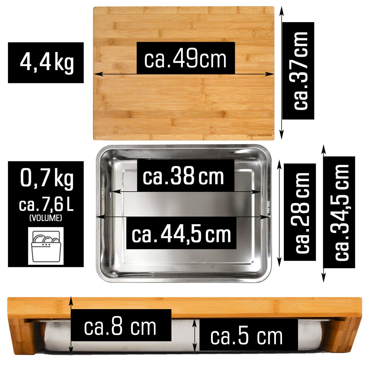 XL-SCHNEIDEBRETT 37/49/8 cm, Bambus - Braun, Holz (37/49cm) - Dunedesign