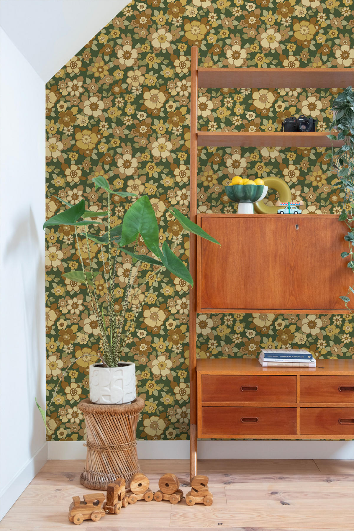 TAPETE Retro Blumen 50 x 900 cm - Grün, Papier (50/900cm) - ESTAhome