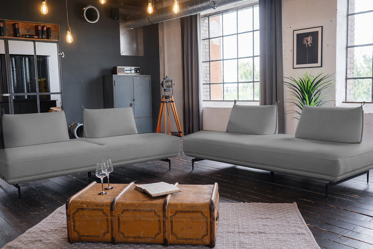 ECKSOFA CANE Grau Webstoff - Schwarz/Grau, Textil/Metall (310/210cm) - KAWOLA