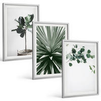 BILDER SET 3er Set - 40x60 cm Silberner Rahmen - Minimalismus mit grünen Pflanzen - Silberfarben, Kunststoff (40/60cm) - TULUP
