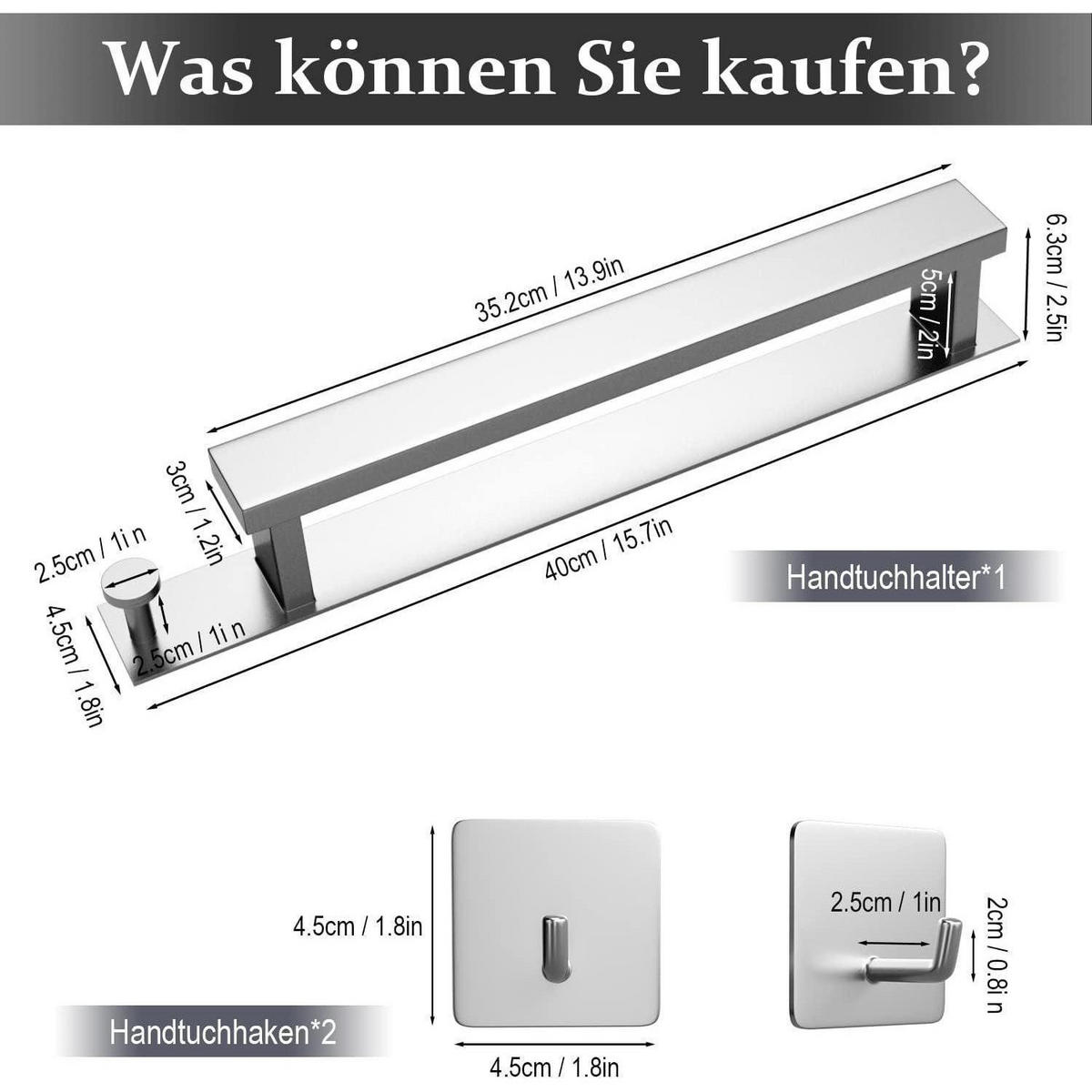 HANDTUCHHALTER ohne Bohren 40 cm Edelstahl Silber - Multicolor, Metall (7.1/4.9/40.8cm)