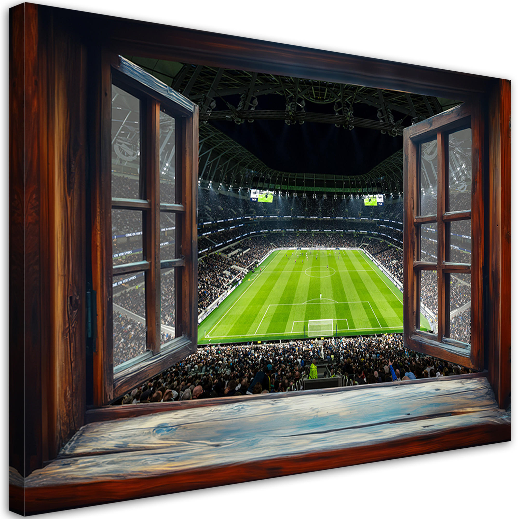 WANDBILD blick aus einem fenster fußballspiel - Braun, Textil (60/40cm) - Feeby