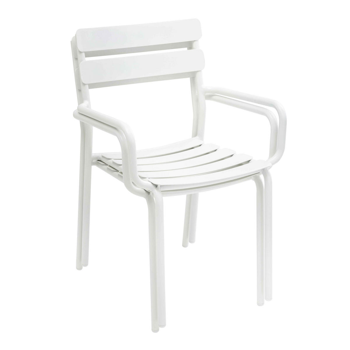 GARTENSET, quadratisch (70 x 70cm) und 2 Sessel, Weiß - Weiß, Metall - Oviala