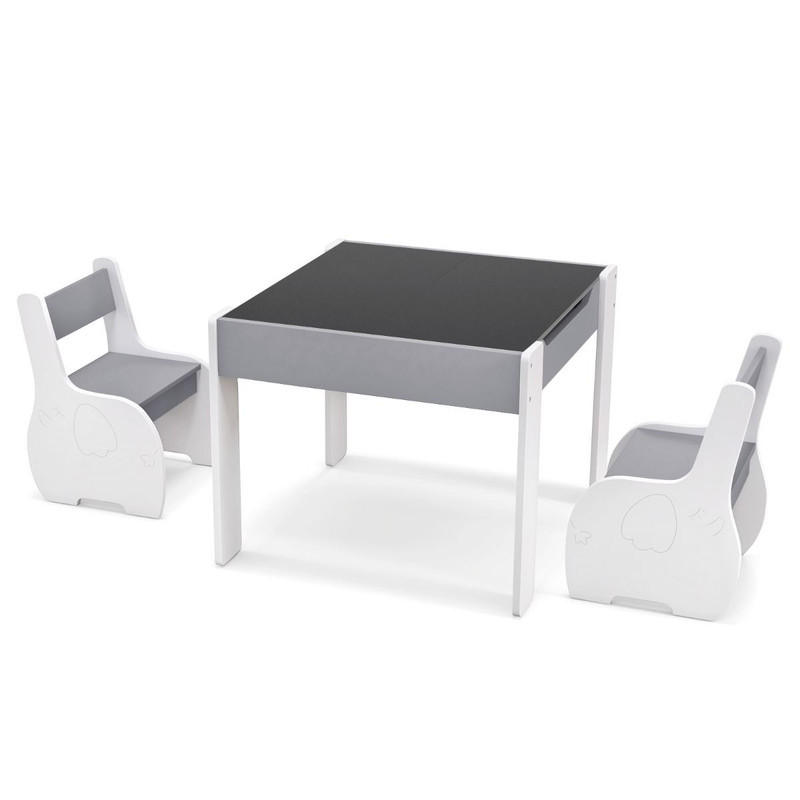 KINDERTISCH mit Stuhl hellgrau(3-tlg) - Hellgrau, Holzwerkstoff (63.5/48/61.5cm) - COSTWAY