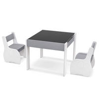 KINDERTISCH mit Stuhl hellgrau(3-tlg) - Hellgrau, Holzwerkstoff (63.5/48/61.5cm) - COSTWAY