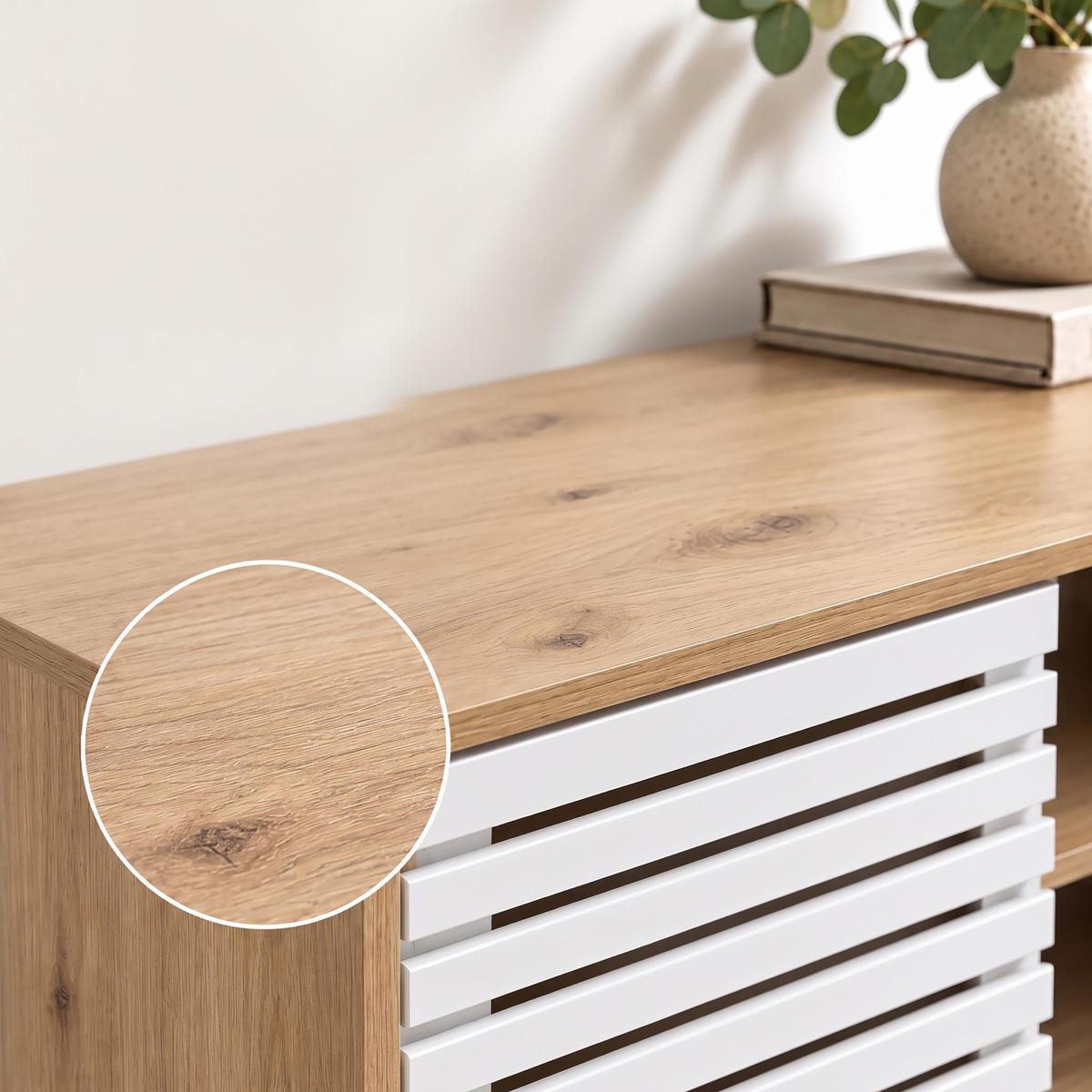 TV-SKŘÍŇKA bílá dřevodekor 2 posuvné dveře 140 cm - světle hnědá, dřevo/kompozitní dřevo (140/49/40cm) - Relaxdays