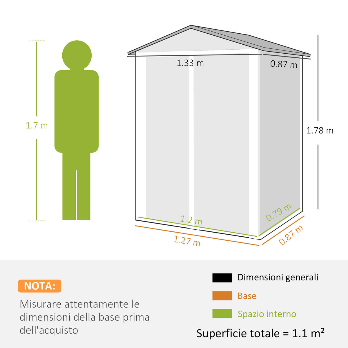 GARTENHAUS aus Stahl, 1, 1 m², mit doppelten abschließbaren Türen, , silbergrau 133 x 87 x 178 cm - Grau, Metall (87/178/133cm) - Vallsero