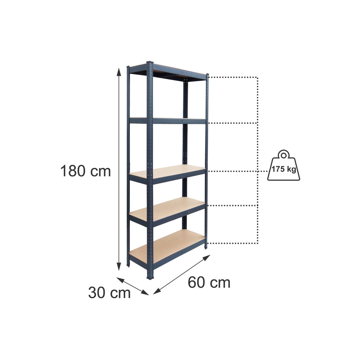 RAFT Antracit pentru sarcini grele metal 5 rafturi - antracit, material plastic/compozit lemnos (60/180/30cm) - Relaxdays