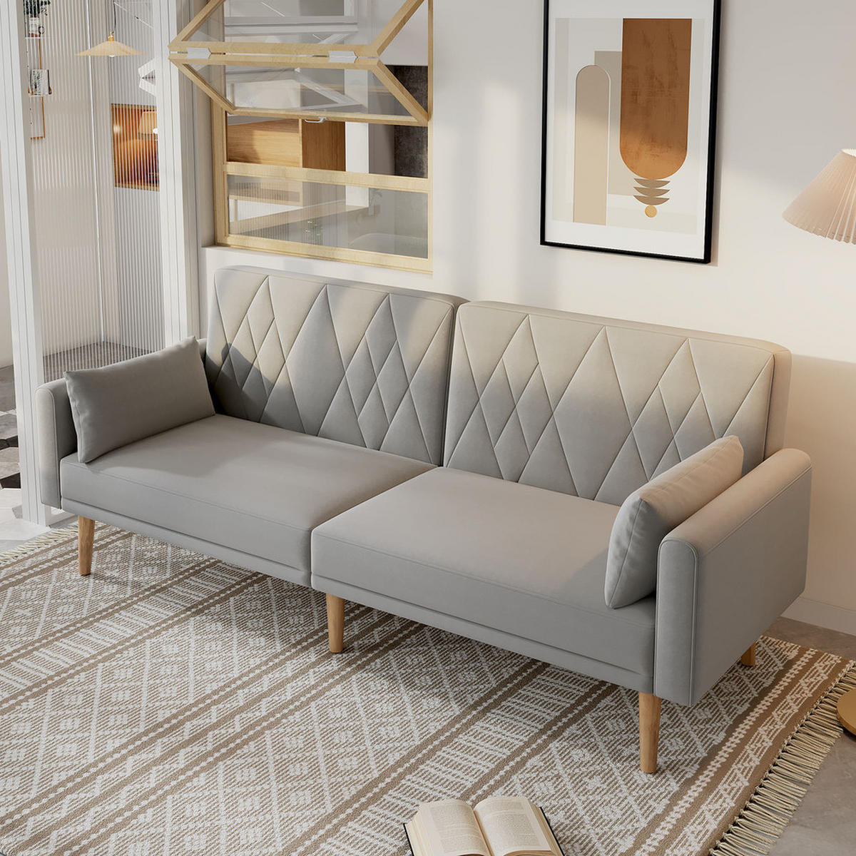 SCHLAFSOFA 2-Sitzer Samtstoff Bettfunktion Kompakt Grau - Grau, Holz (81.99/25.48/44.98cm) - FLIEKS