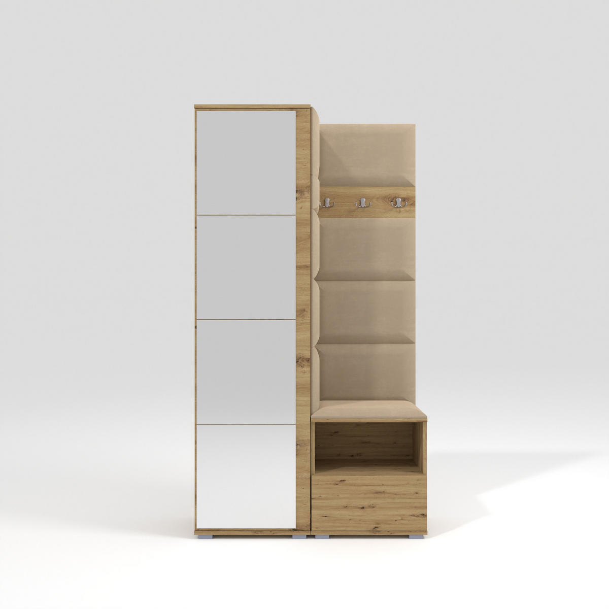 GARDEROBEN-SET Nela I mit Spiegel 100/187/40 - Beige/Silberfarben, Holzwerkstoff/Kunststoff (100/187/40cm)