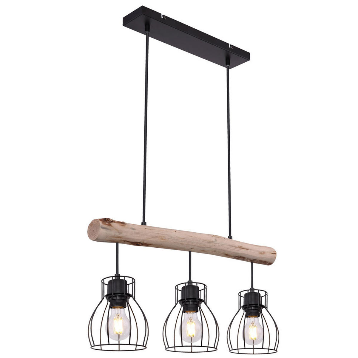 HÄNGELEUCHTE Balken natur Schwarz - Schwarz, Holz (55/13.6/140cm) - Globo Lighting