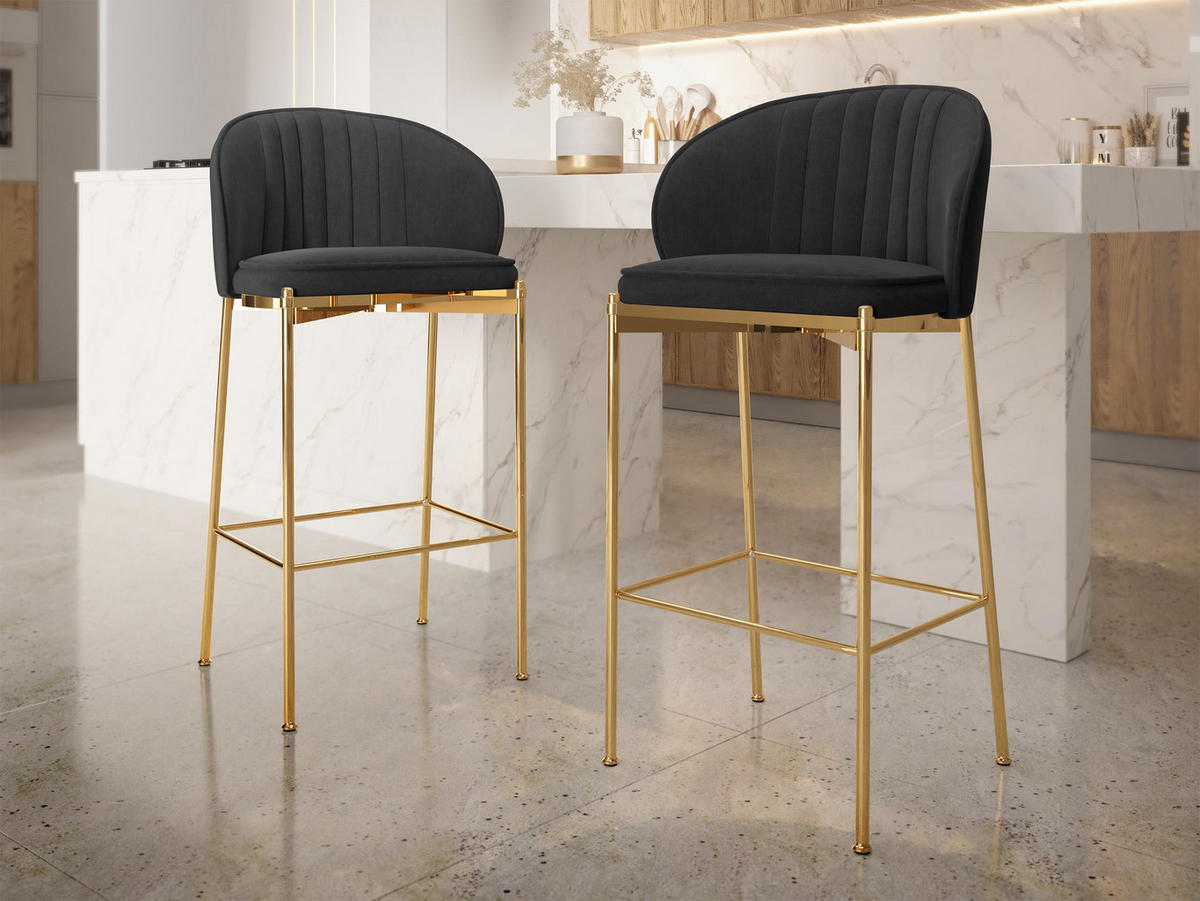 BARHOCKER-SET Muz BS-1258/GL - Goldfarben/Schwarz, Textil/Metall (55/101/51cm) - MIRJAN24