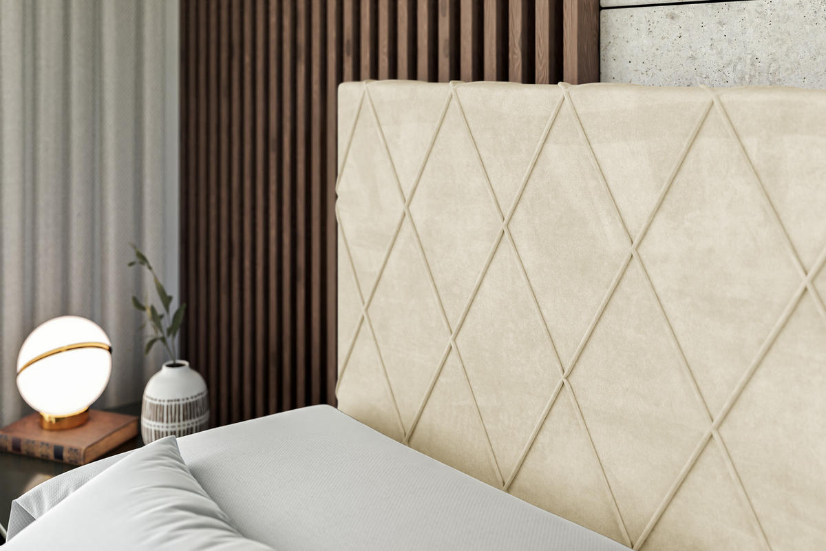 BOXBETT mit H4-Matratze und Lattenrost - LEPARO - 200x200 Beige - Beige, Holzwerkstoff (200/200cm) - ALTDECOR
