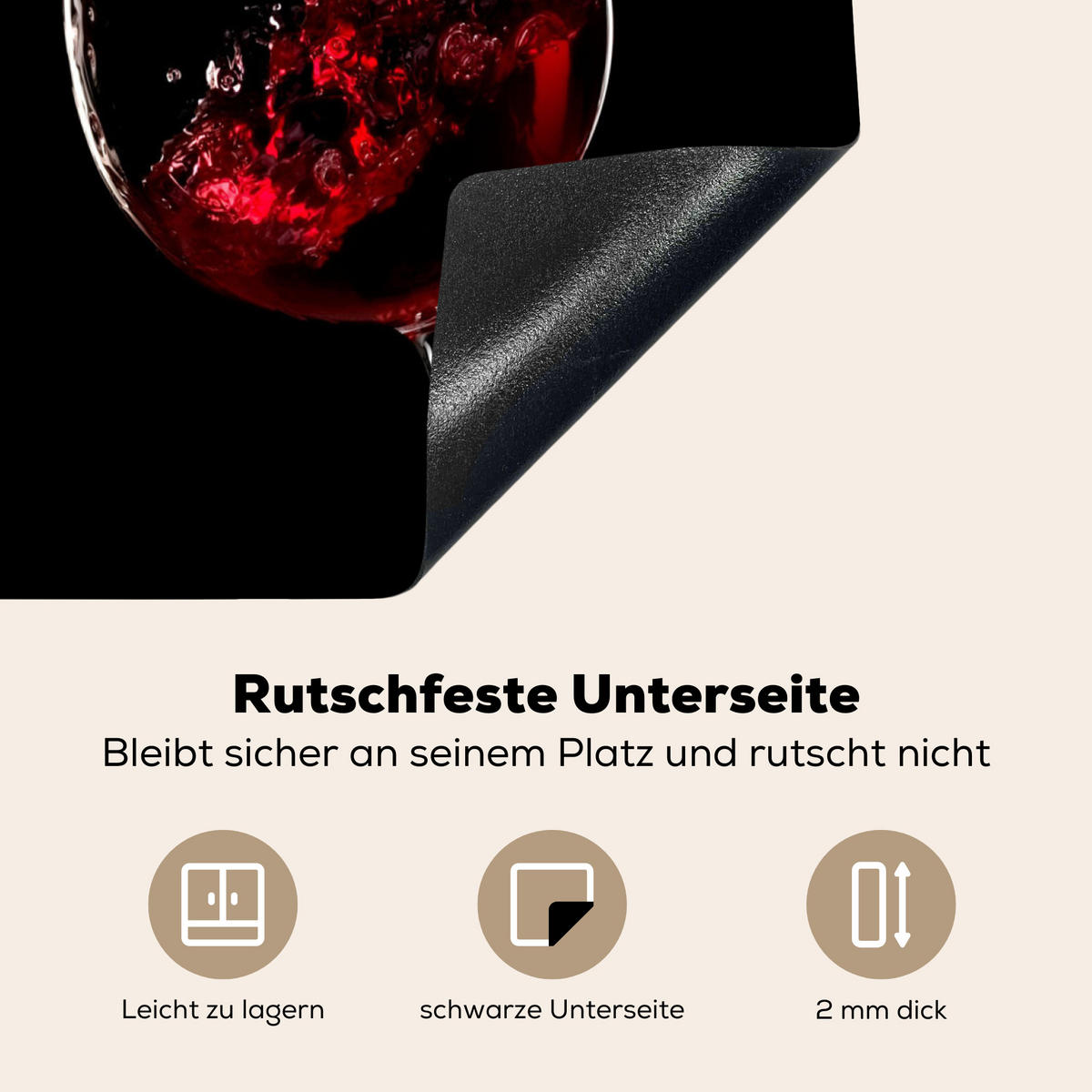 HERDABDECKPLATTE Rotwein - Weißwein - Glas - Schwarz 59x51 cm - Weinrot, Kunststoff (59/51/0.2cm) - MuchoWow