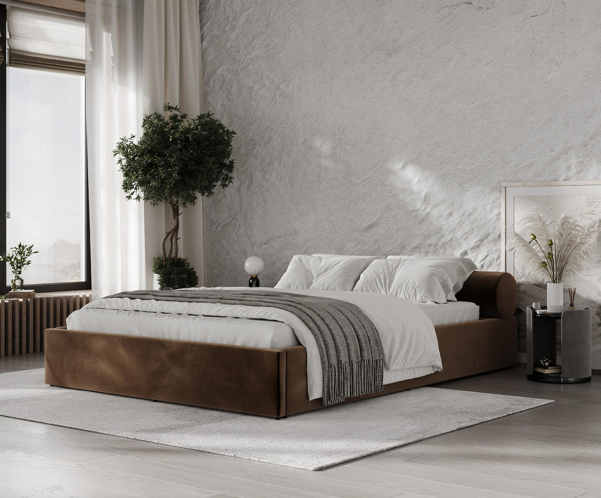 POLSTERBETT Solvo mit Stauraum 200/200 cm Braun im Kronos Stoff - Schwarz/Naturfarben, Holz/Holzwerkstoff (200/200cm) - AltaBeds