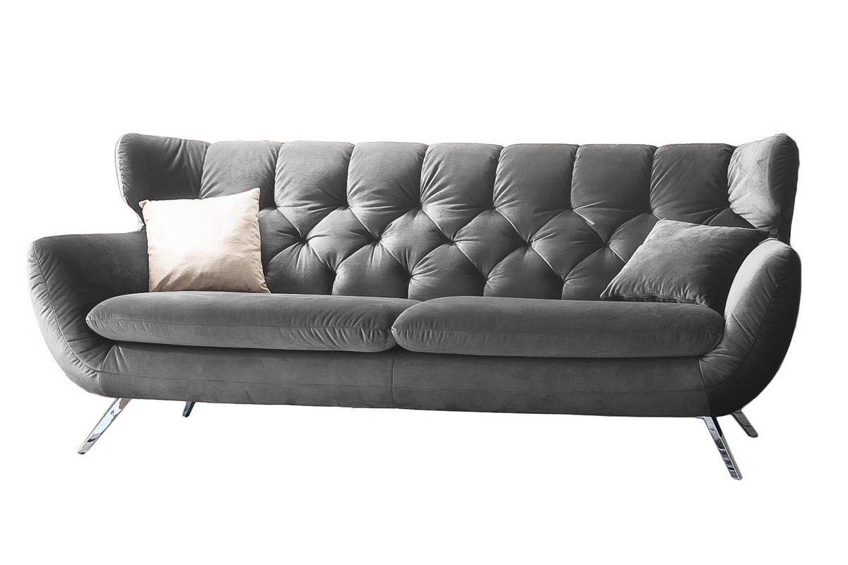 SOFA CHARME Grau Velvet - Silberfarben/Grau, Textil/Metall (225/94/95cm) - KAWOLA