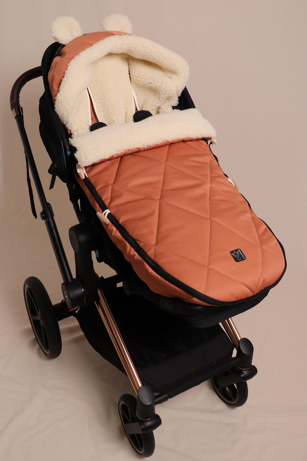 KINDERWAGENFUSSSACK XL EARS WOOL, coral gold - Orange, Naturmaterialien (43/93cm) - Kaiserbaby