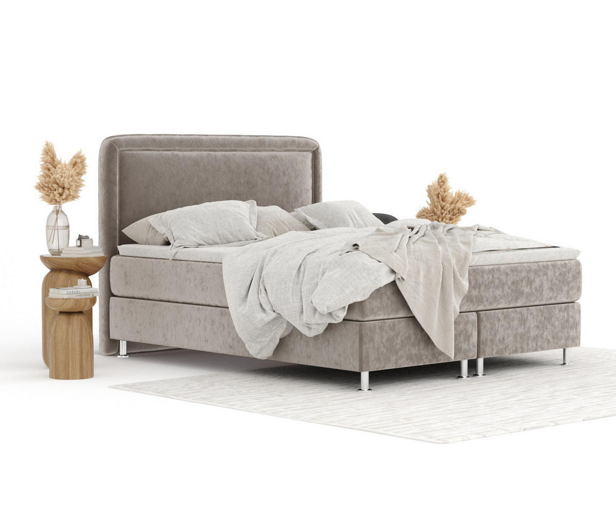 BOXBETT Salvi Taupe 160/200 cm mit Matratze und Topper - Taupe/Silberfarben, Holz/Holzwerkstoff (160/200cm) - Maison de Reve