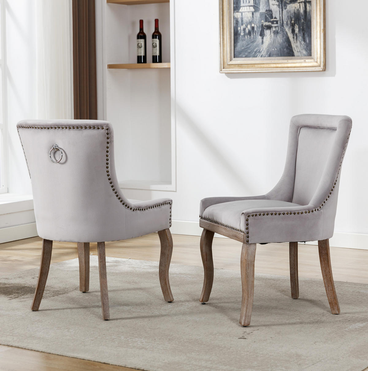 ESSZIMMERSTUHL gepolstert Samt Grau mit Massivholzrahmen 2er-Set - Grau, Holz (61/91/55cm) - Meubliv