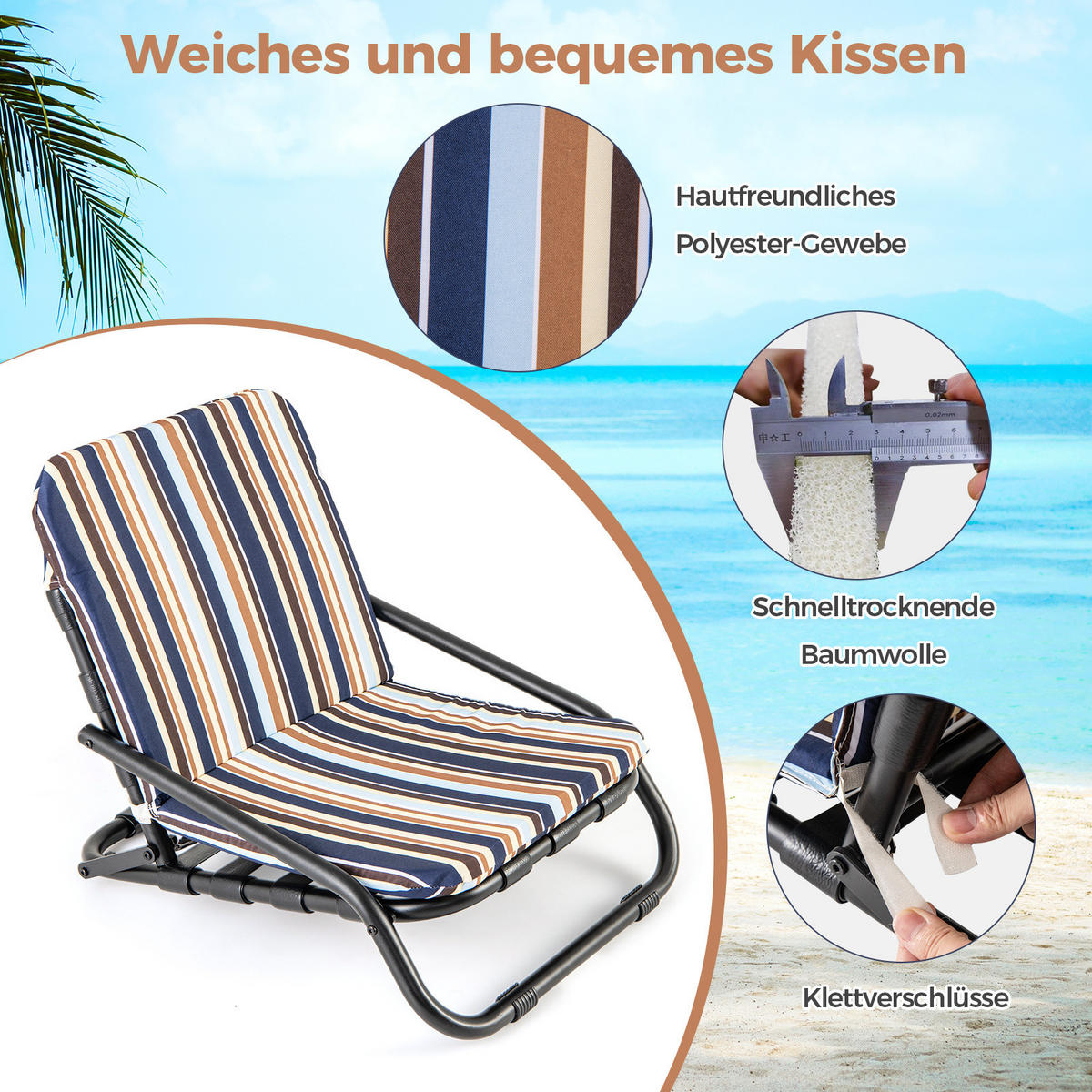 STRANDSTUHL Blau(2er-Set) - Blau, Metall (50/46/67cm) - COSTWAY