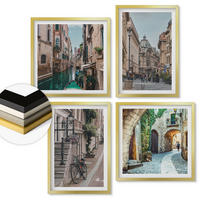 WANDBILDER 4er Set - 50x50 cm & 40x60 cm Goldrahmen - Venezianische Straßen Wasserarchitektur - Goldfarben, Kunststoff (50/50cm) - ArtPrintCave