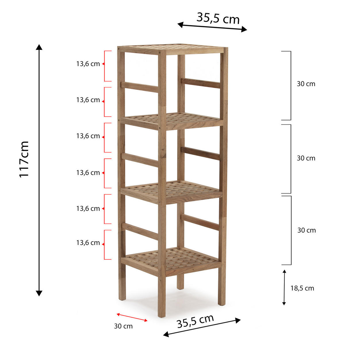 REGAL Alam 4 Fachböden, 117,5 cm - Honigeiche, Holzwerkstoff (35/117/35cm) - VS Venta-stock