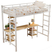 ETAGENBETT 90/200 cm mit Schreibtisch, Regalen und Fallschutz aus Metall und MDF, Weiß - Weiß, Holzwerkstoff (90/200cm) - Redom