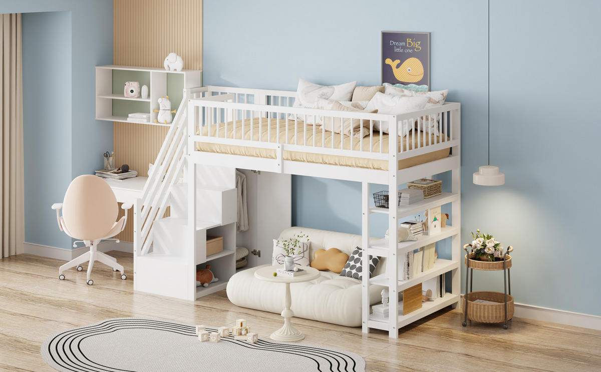 HOCHBETT 90x200 cm Schrank Regal weiß - Weiß, Holz (90/200cm) - LEBENLANG