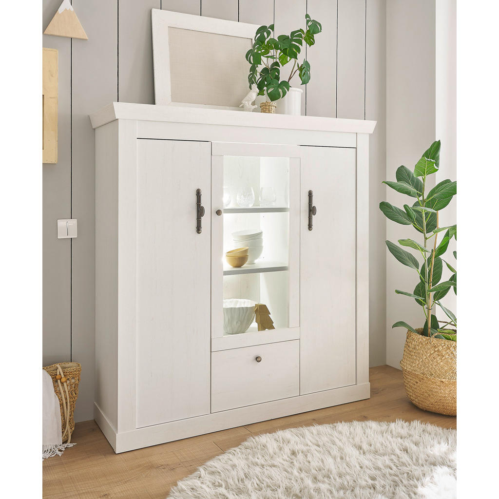Thumbnail - Furn.Design Highboard, Weiß, Holzwerkstoff, Nachbildung,Pinie, 8 Fächer, 141x146x45 cm, Wohnzimmer, Kommoden & Sideboard...